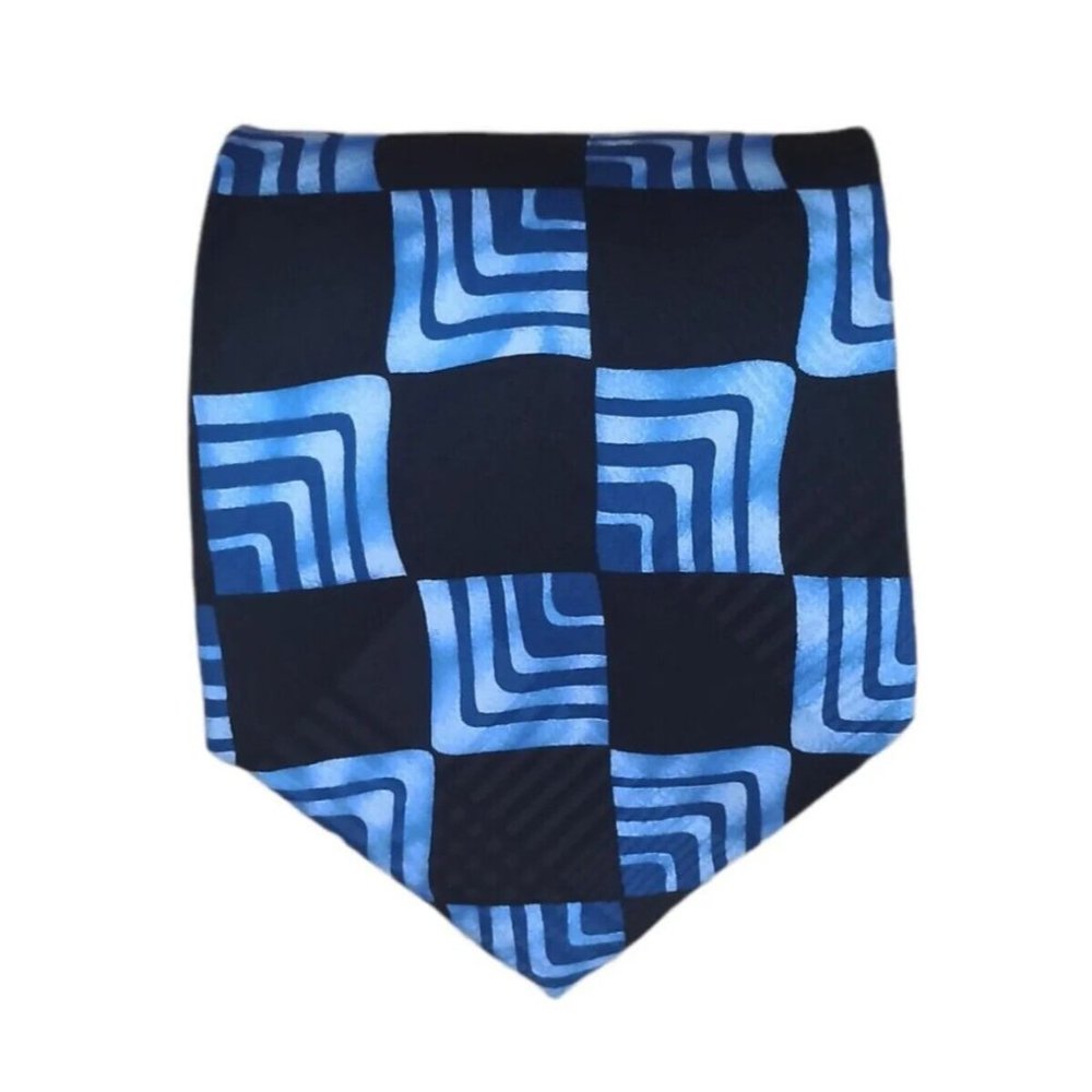 HUGO BOSS Blue Geometric Silk Tie ITALY 59"/ 4" EC - Picture 1 of 8